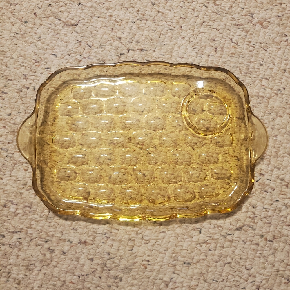 Federal Yorktown Glass Amber Bubble Serving Snack Dish